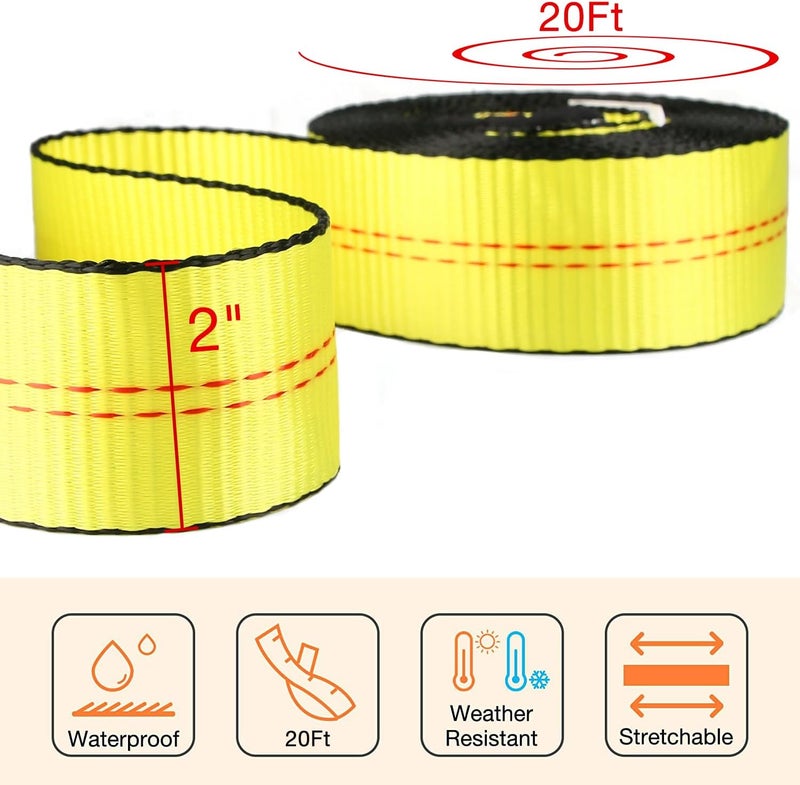 sumpluct Tow Strap Heavy Duty 2" x 20 Ft,20,000 lbs Break Strength Reinforced Tree Saver Straps,Use for Emergency Towing Rope,Vehicles,Boats,Jet Ski,4x4 Off Road Tow Truck Camper Accessories Travel Essentials - Image 4